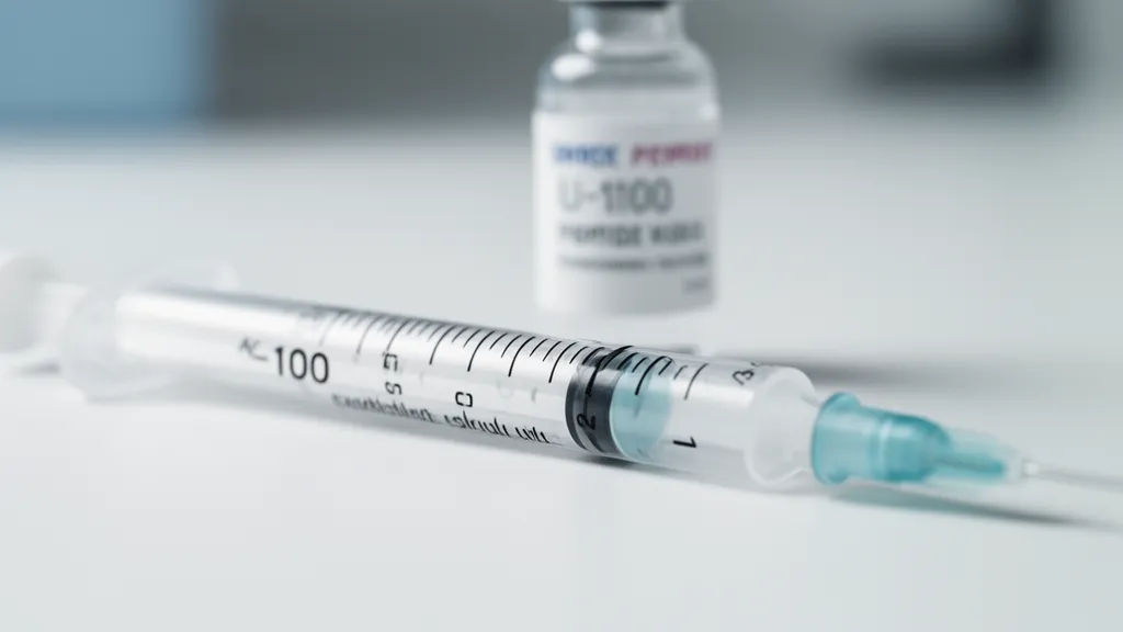 Macro close-up of a U-100 insulin syringe with clearly visible measurement marks